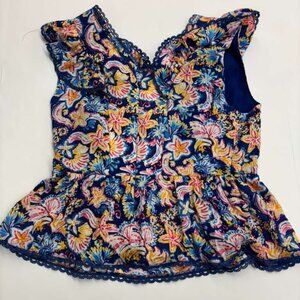 Colorful Floral Sleeveless Peplum Top